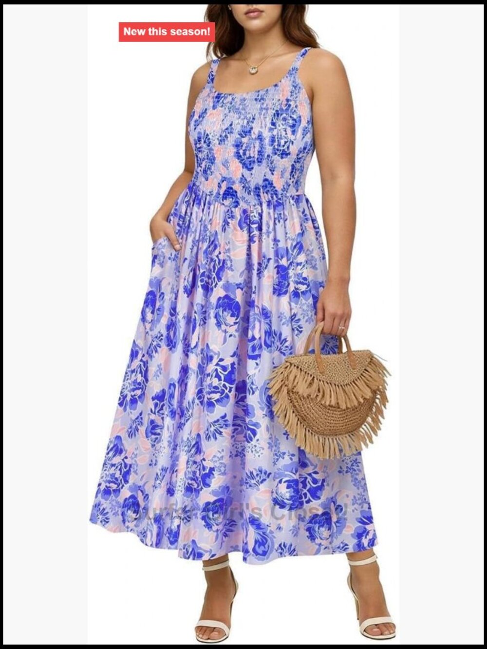 Plus Size Square Neck Spaghetti Strap Maxi Dress Sleeveless Smocked Floral Boho